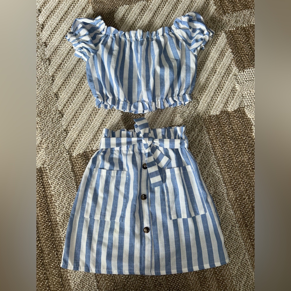 SHEIN Blue and White Striped Skirt with matching Top